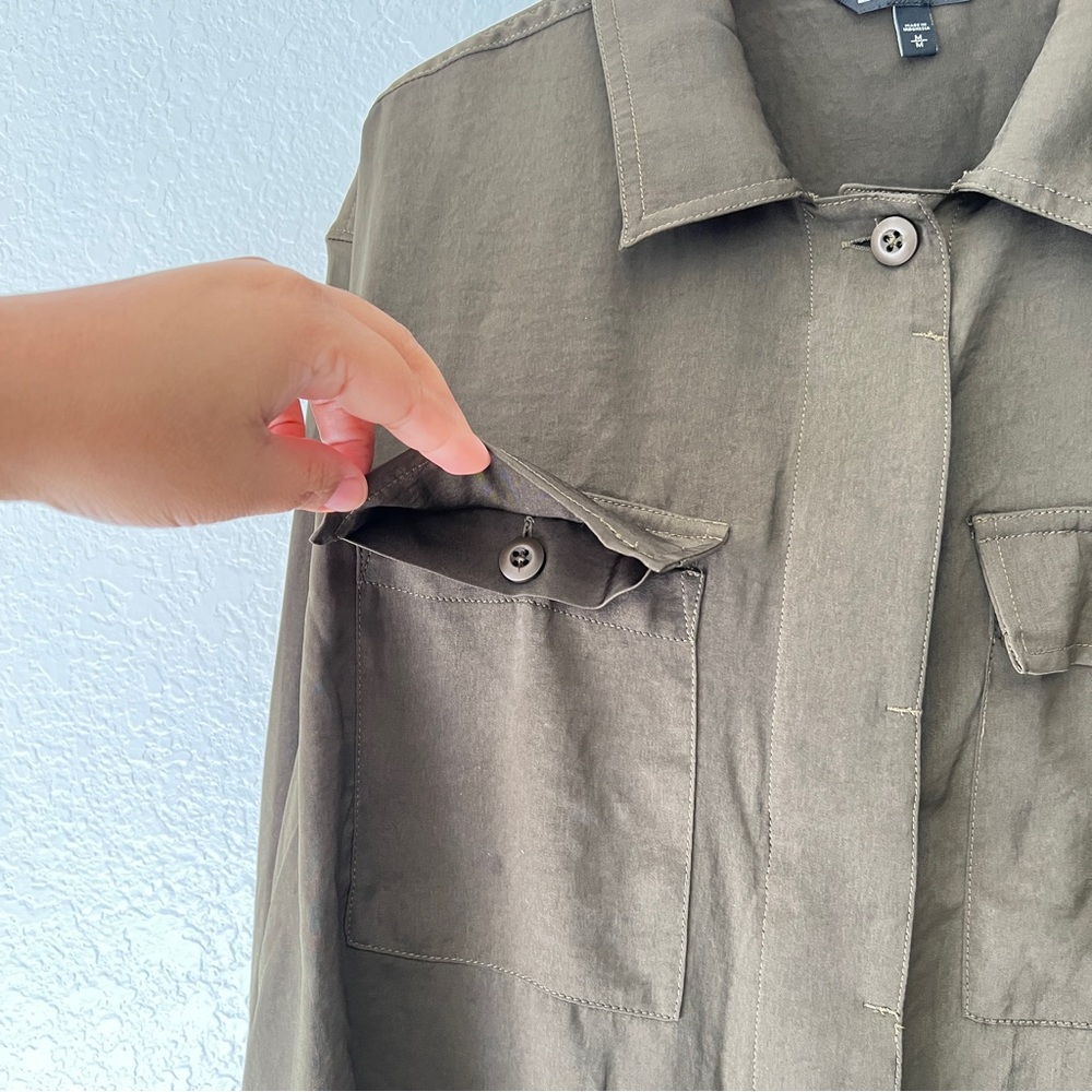 Express Utility Green Satin Button Up Long Sleeve… - image 5